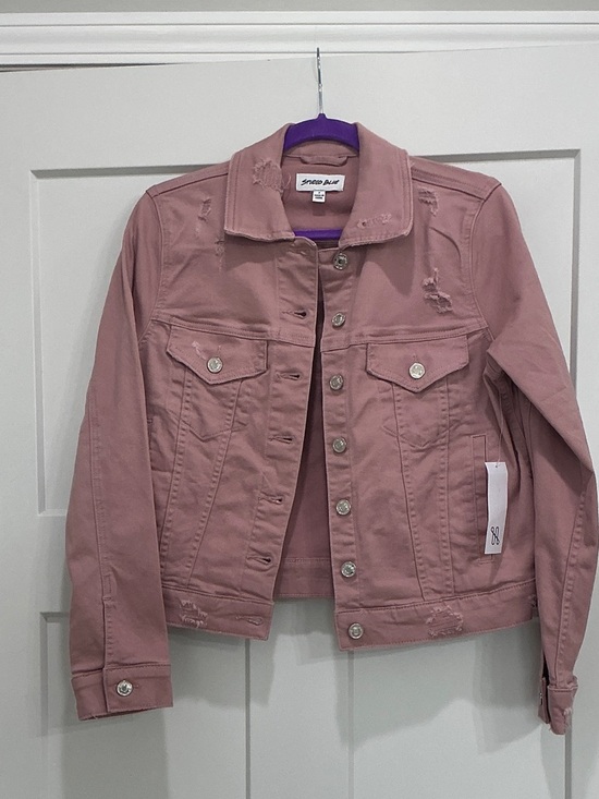 studio blue Jackets & Blazers - Studio Blue Pink Distressed Denim Jacket - Women